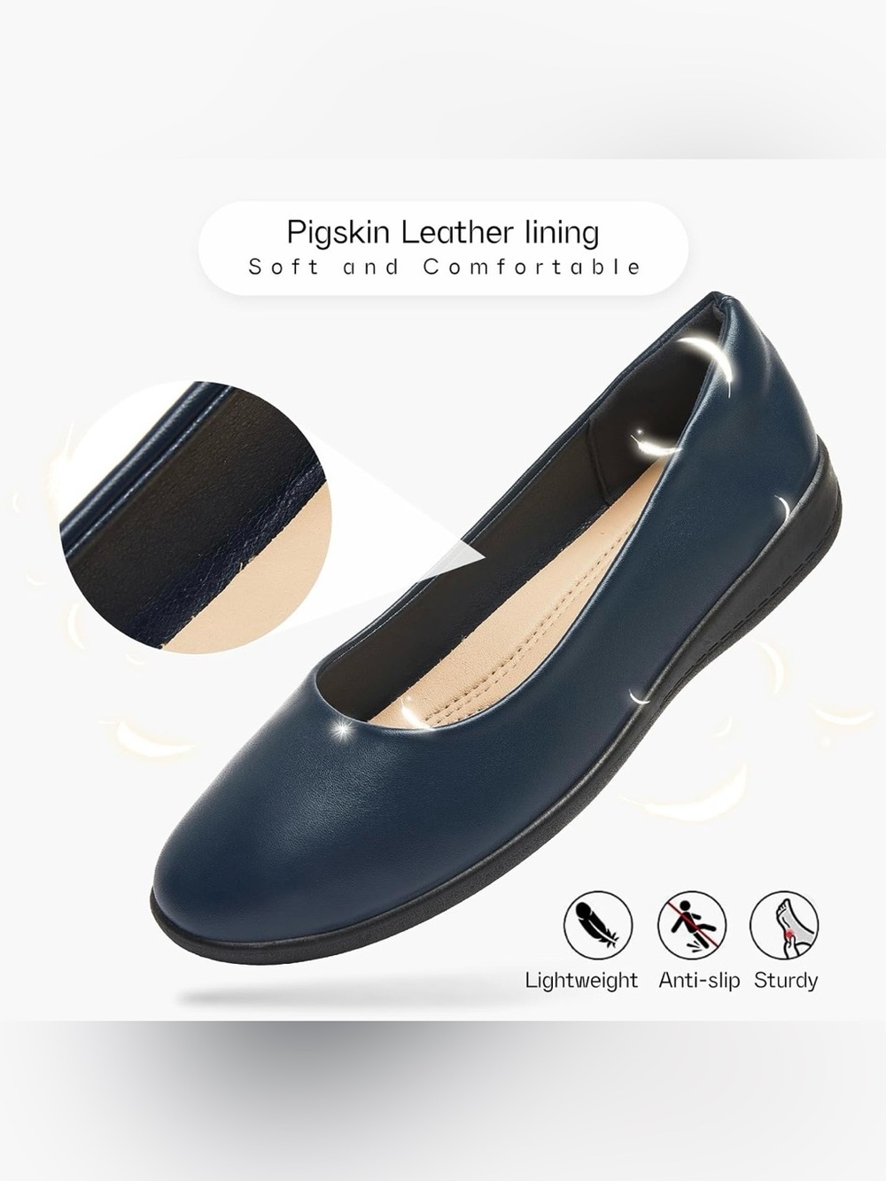 Women's Navy Ballet Flats - Picture 6 of 9